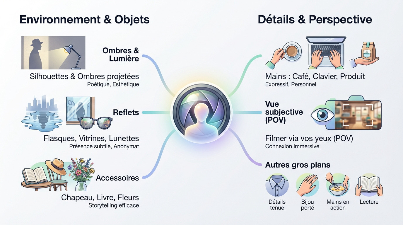 Exemple créatif de storytelling sur Instagram utilisant des ombres et des accessoires pour cacher le visage