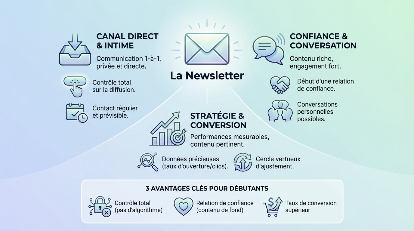Illustration d'une newsletter créant une relation de confiance et de conversion directe avec l'audience