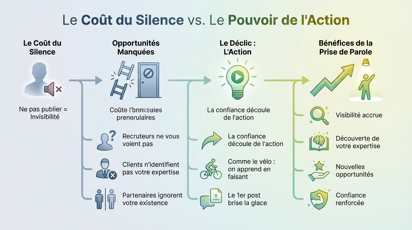 Graphique illustrant le coût des opportunités manquées par l'invisibilité sur LinkedIn face aux gains de l'action