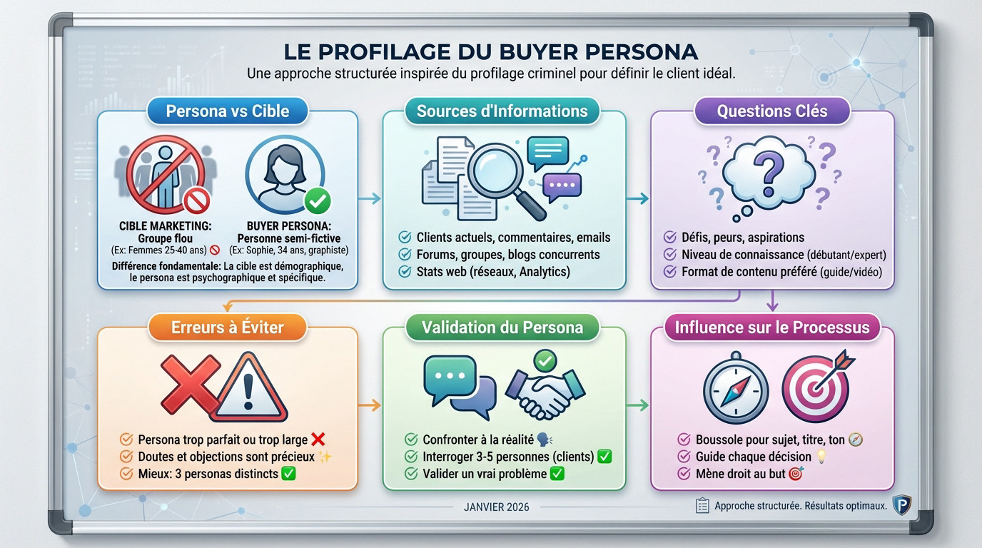 Schéma illustrant le processus de profilage d'un buyer persona marketing