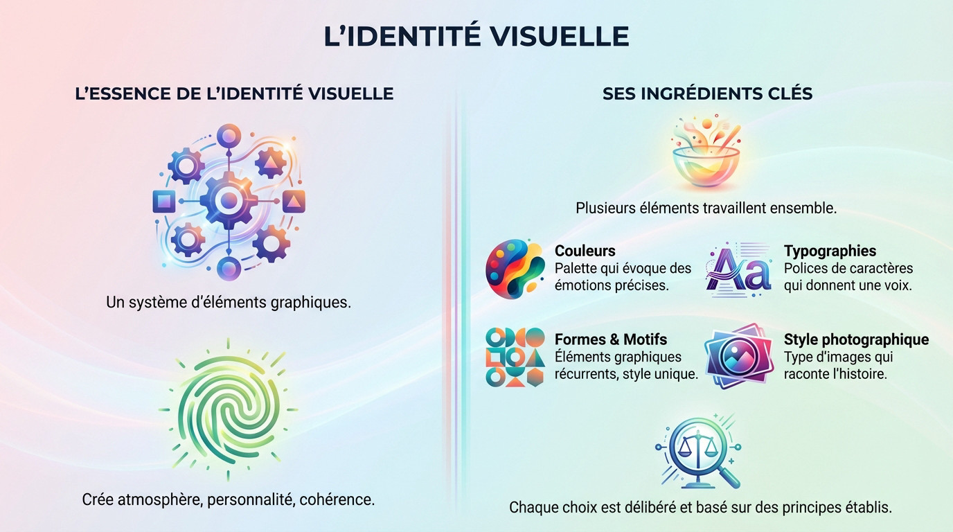 Schéma illustrant les composantes clés de l'identité visuelle d'une marque