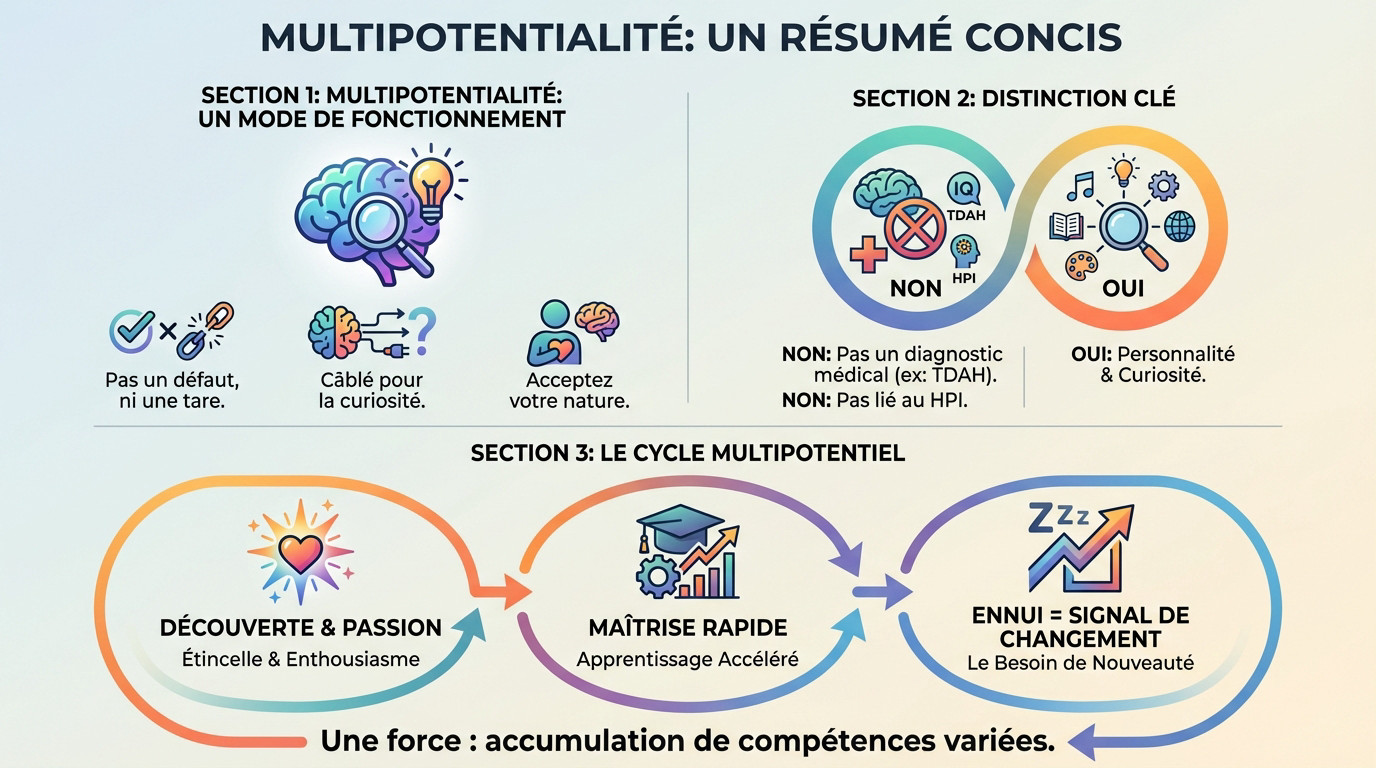 Schéma illustrant les caractéristiques clés de la multipotentialité