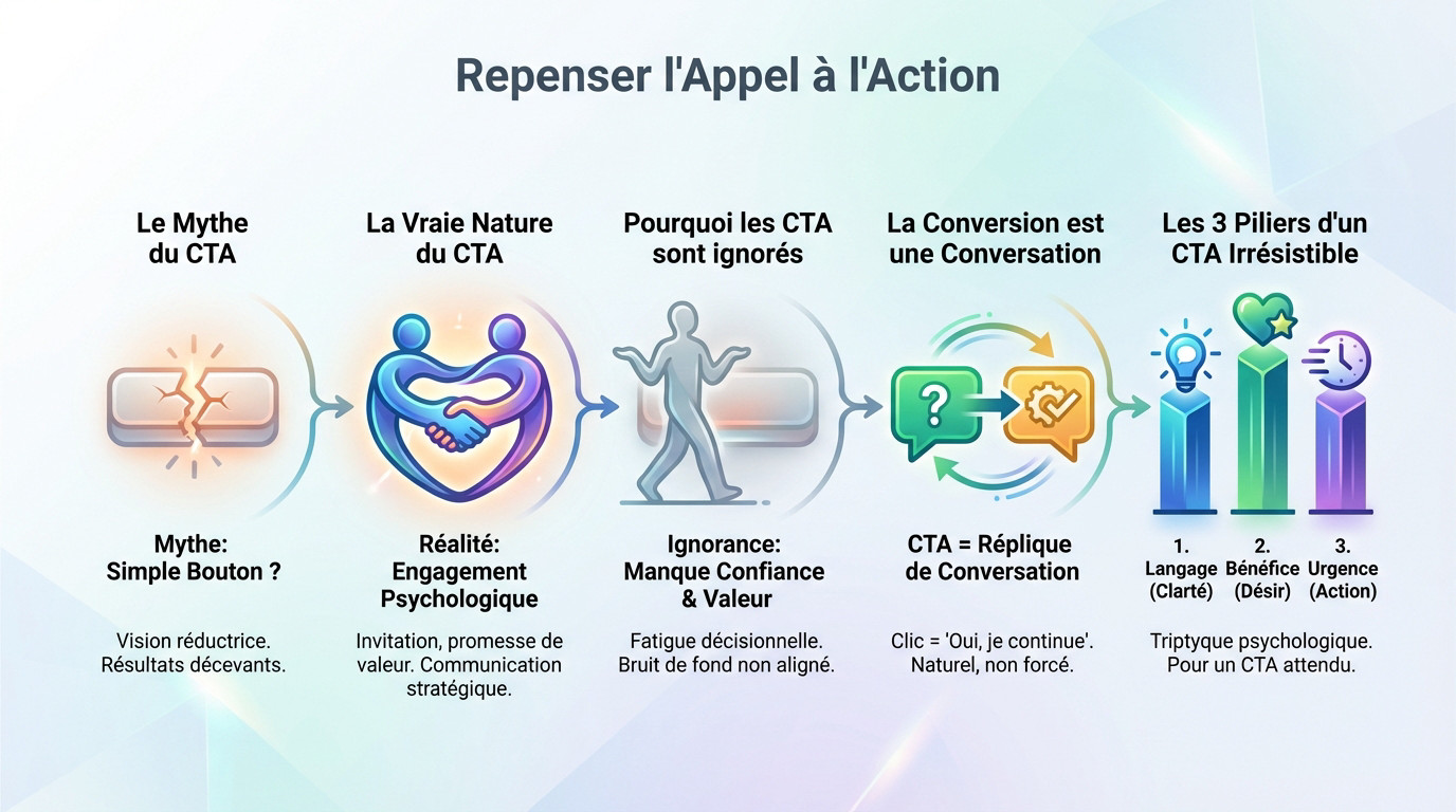 Illustration conceptuelle montrant un appel à l'action qui se démarque visuellement et invite au clic