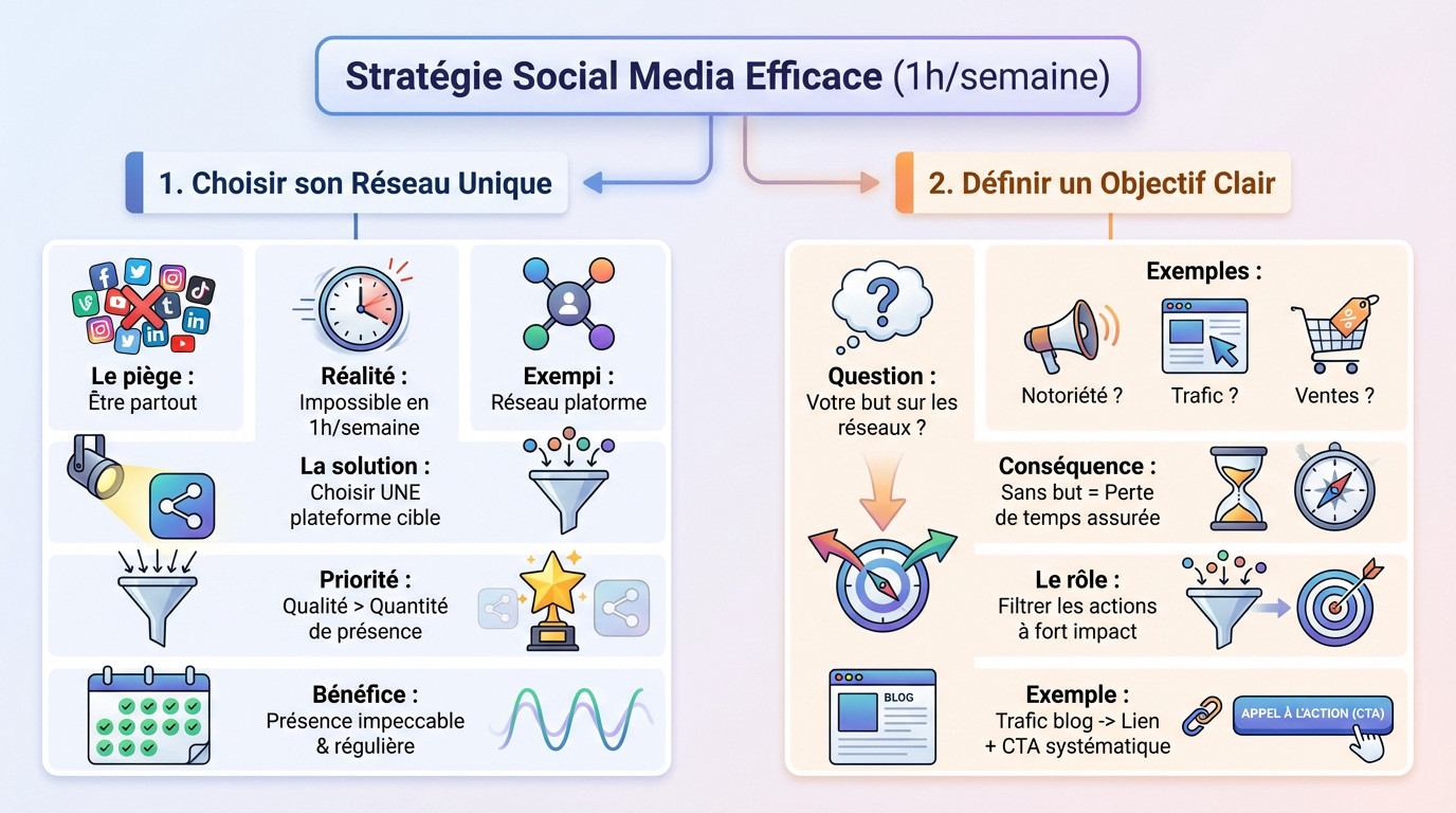 Femme organisée travaillant sur sa stratégie social media avec un chronomètre