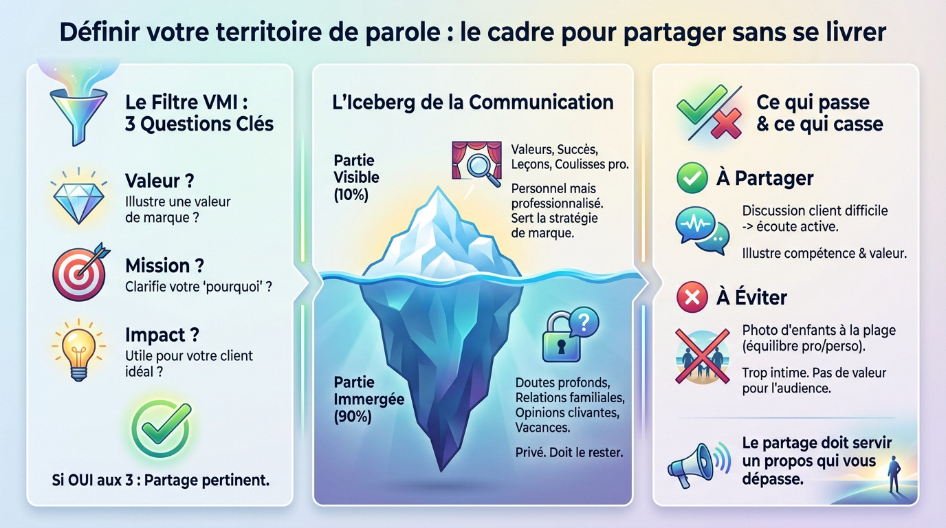 Schéma illustrant la méthode de l'iceberg pour définir son territoire de parole de marque