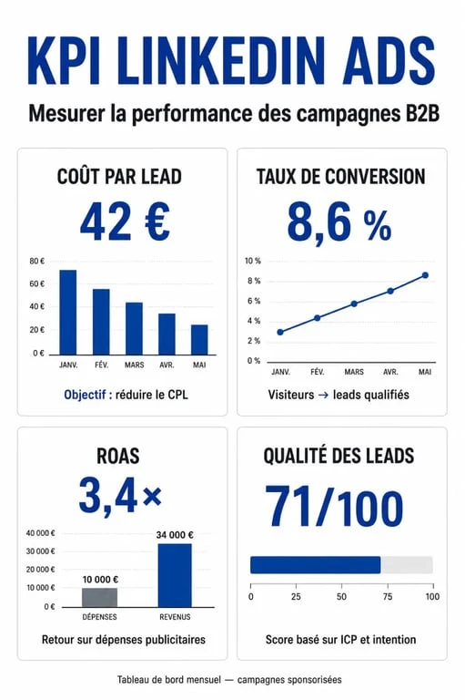 Infographie des indicateurs de performance pour expert LinkedIn Ads