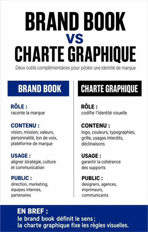Infographie comparative : différence entre brand book et charte graphique pour la stratégie de marque