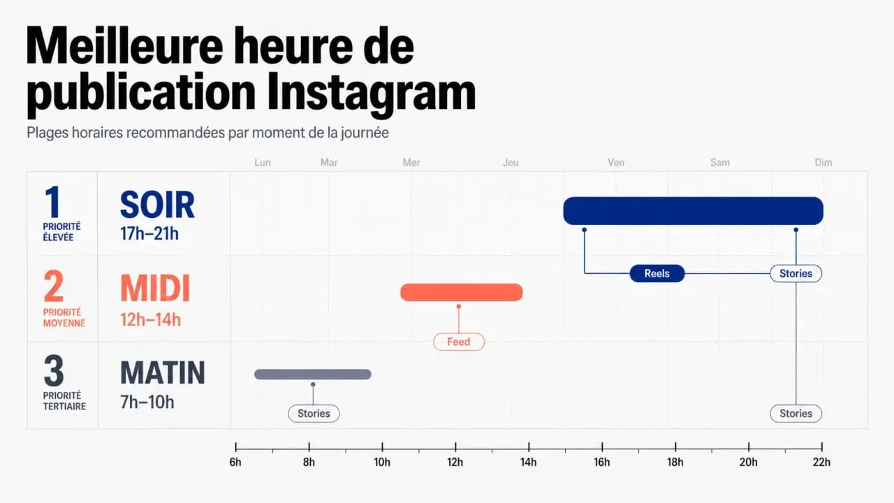 Heure publication Instagram : calendrier visuel des meilleurs créneaux matin, midi et soir
