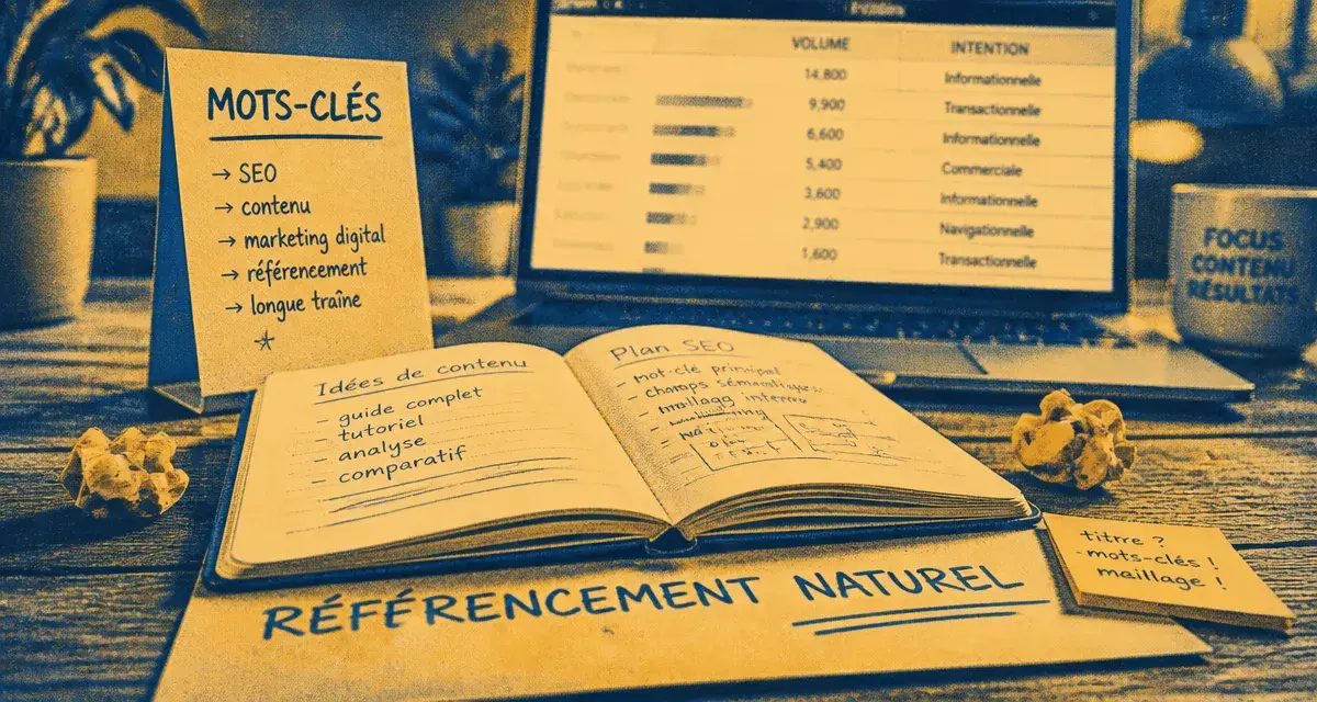 mots-clés exemple longue traîne et outils SEO par secteur, carnet et volumes