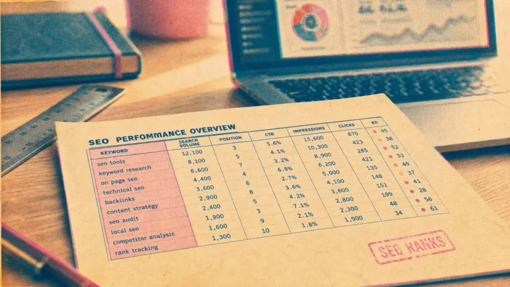Ranks SEO : positions et concurrents, tableau SEO