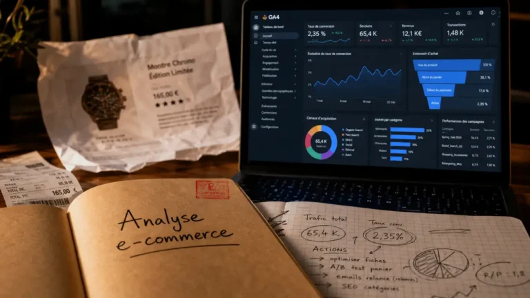 Analyse site e commerce : dashboard GA4, funnel et conversion