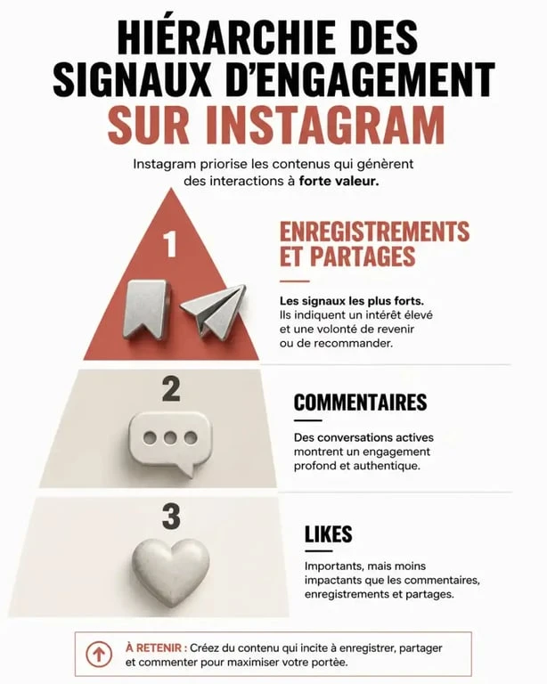 Infographie sur la hiérarchie des signaux pour la visibilité Instagram