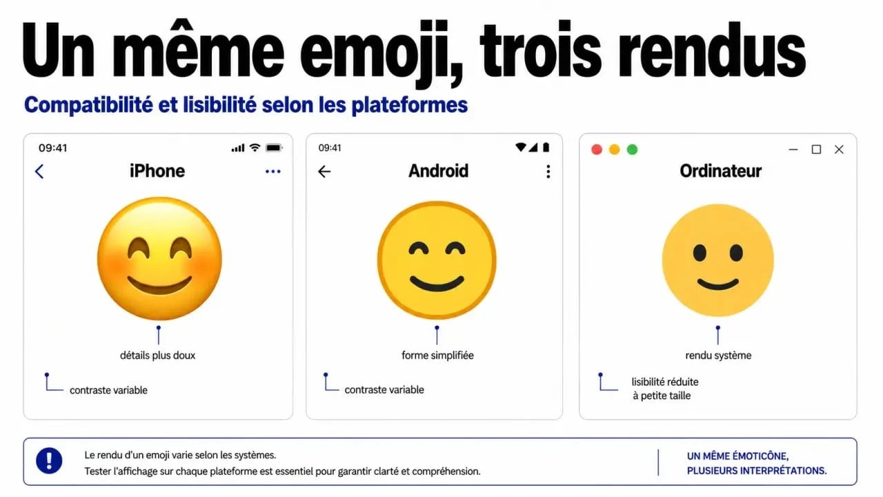 Marketing emoji et rendu multi-plateforme sur iPhone, Android et desktop