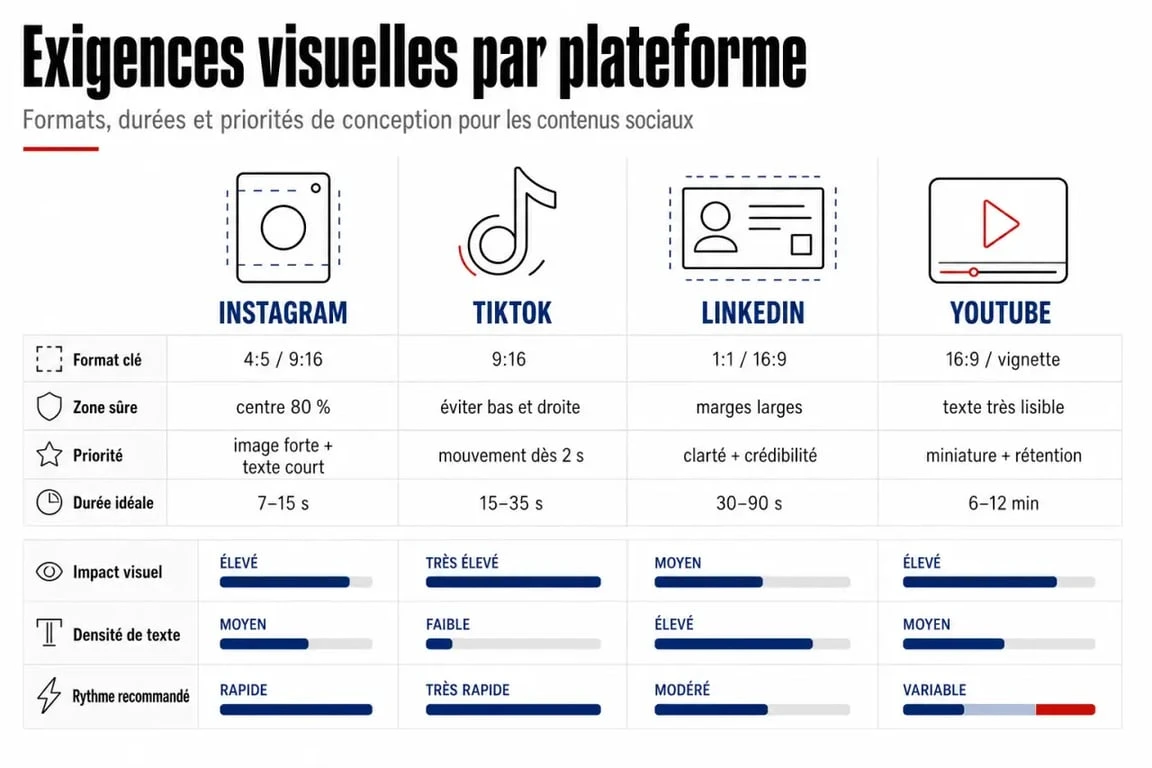 Tableau comparatif des priorités visuelles par réseau social pour une charte graphique