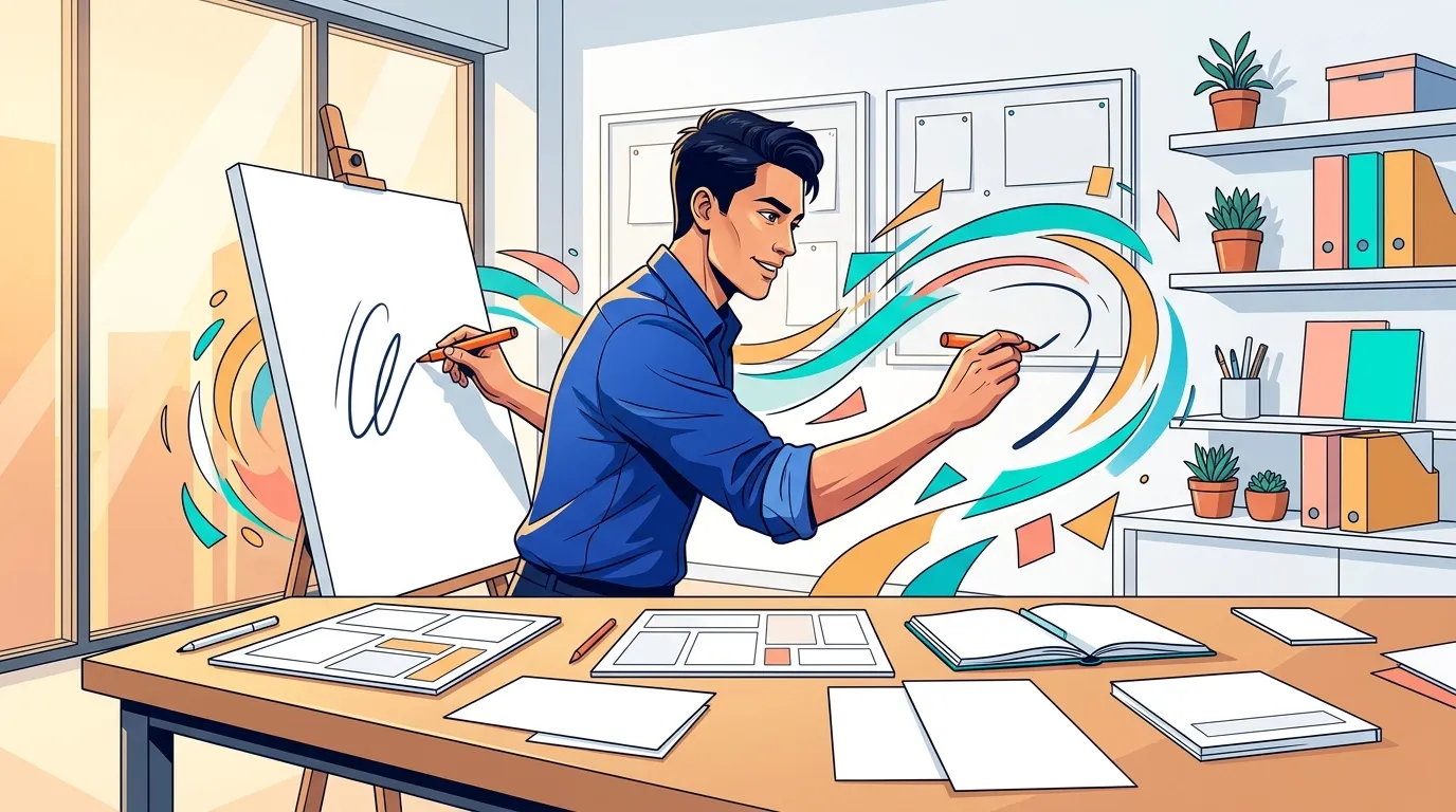 Designer préparant un brief créatif dans son studio
