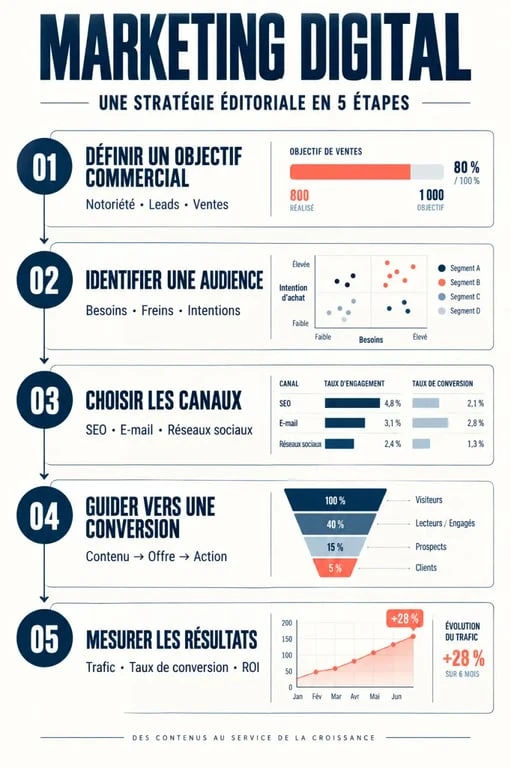 Comment faire du marketing digital en cinq étapes, de l'objectif commercial à la mesure des résultats