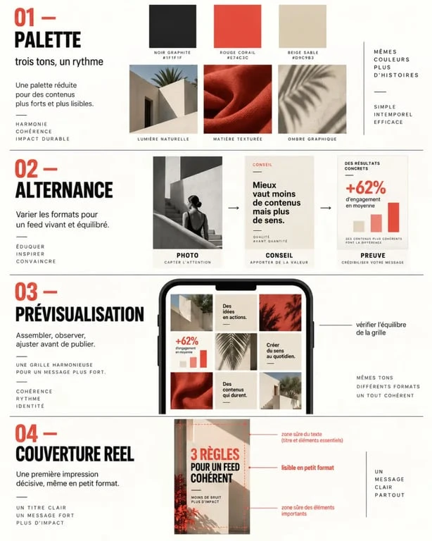 Étapes pour organiser et prévisualiser un feed Instagram cohérent