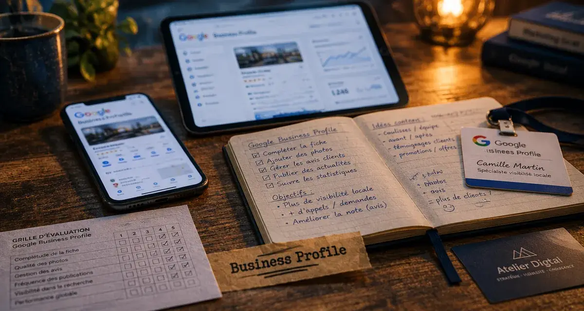 Formation google business profile en ligne : écran Google et formation en bureau
