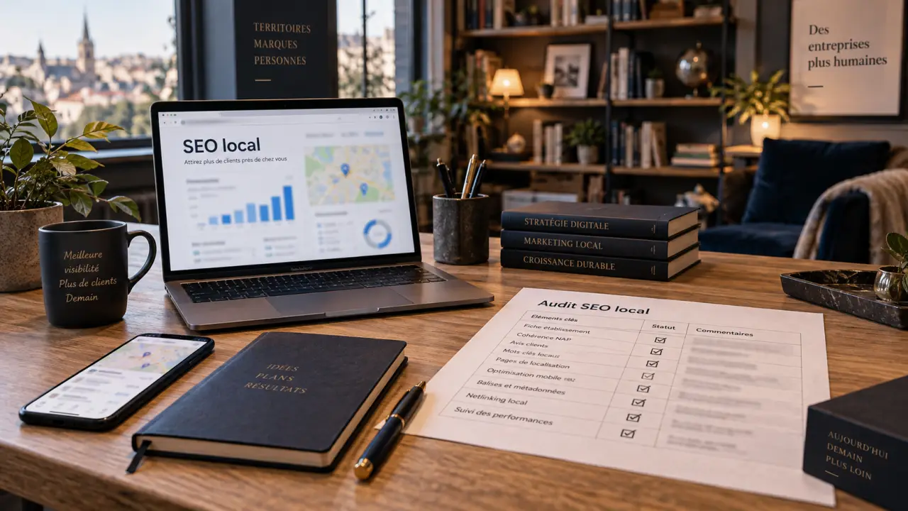SEO pour PME : bureau et écran SEO local pour générer des leads