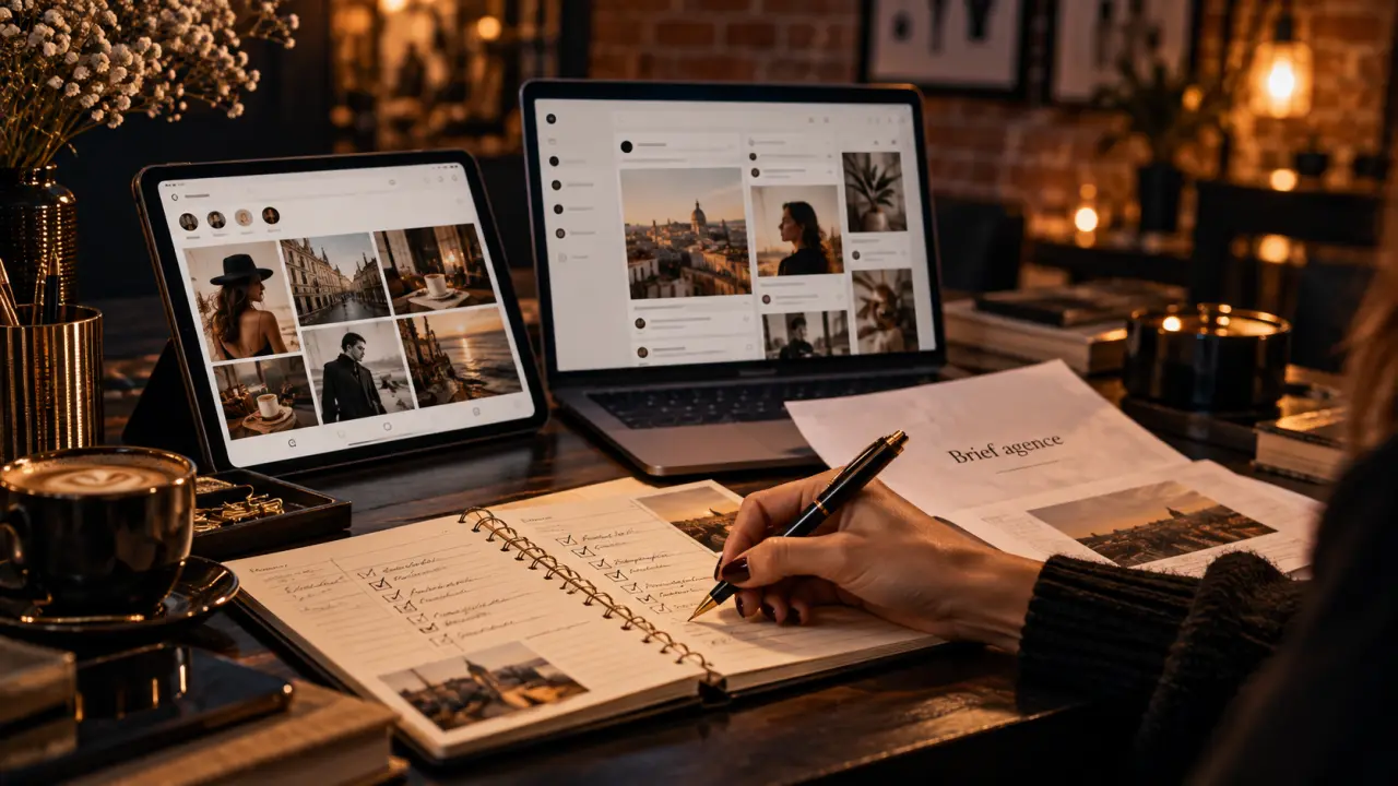 Agence gestion réseaux sociaux : brief et interfaces sur bureau