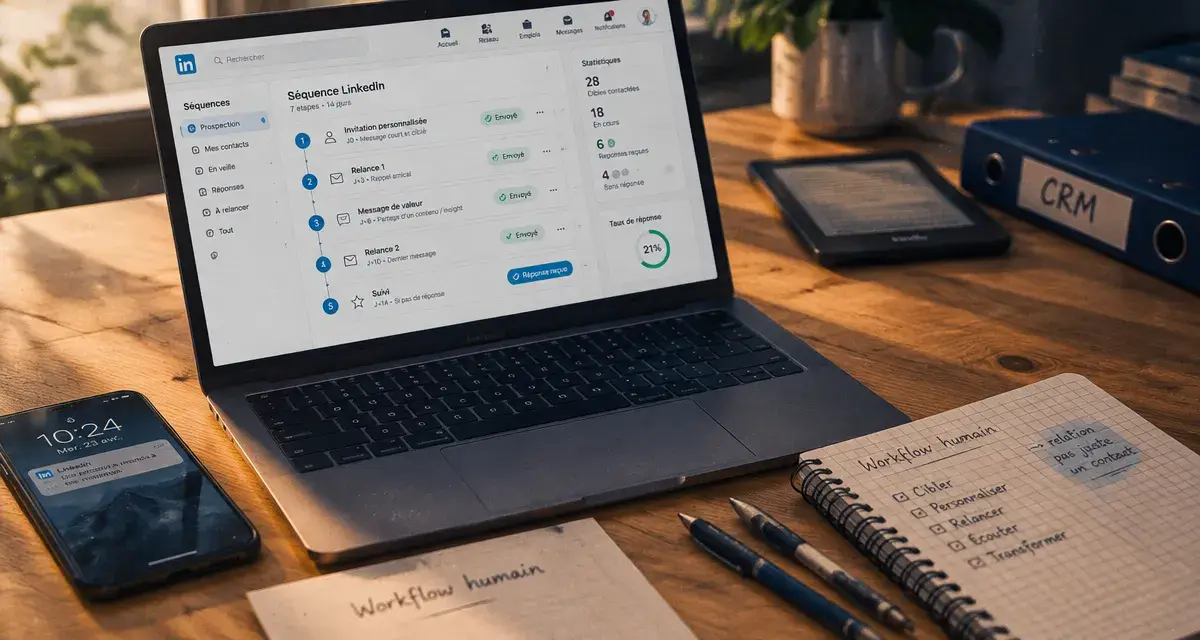 Automatisation LinkedIn : workflow humain sans spam, séquence et relances