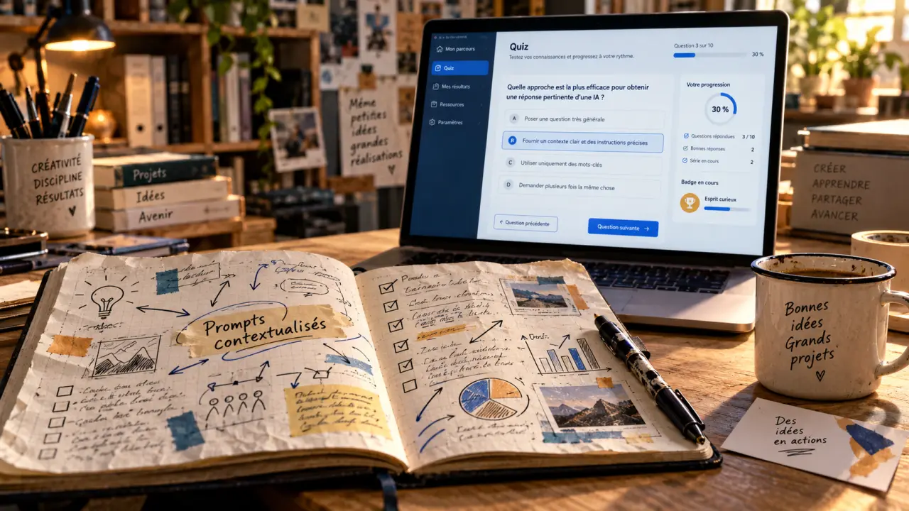 Contenu pour chatgpt : prompts contextualisés sur bureau, checklist et quiz